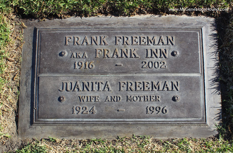Frank Inn or Frank Freeman, grave and tombstone, Forest Lawn, Hollywood Hills, California, photo