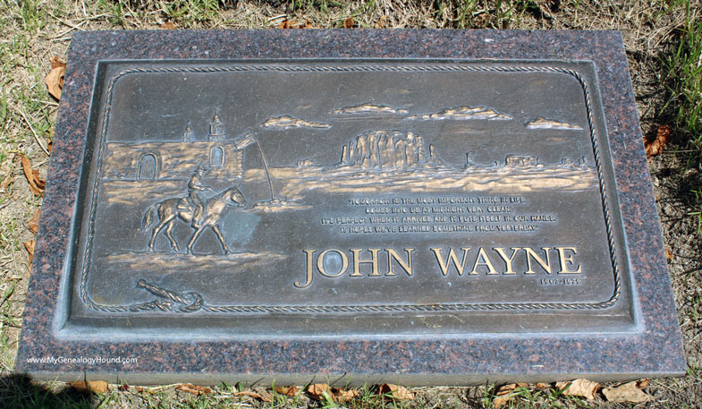 John Wayne, tombstone and grave, Pacific View Memorial Park Cemetery, Newport Beach, California