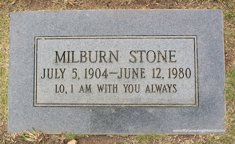 Milburn Stone, "Doc" on Gunsmoke, Grave and Tombstone, El Camino Memorial Park Cemetery, San Diego, California, photo