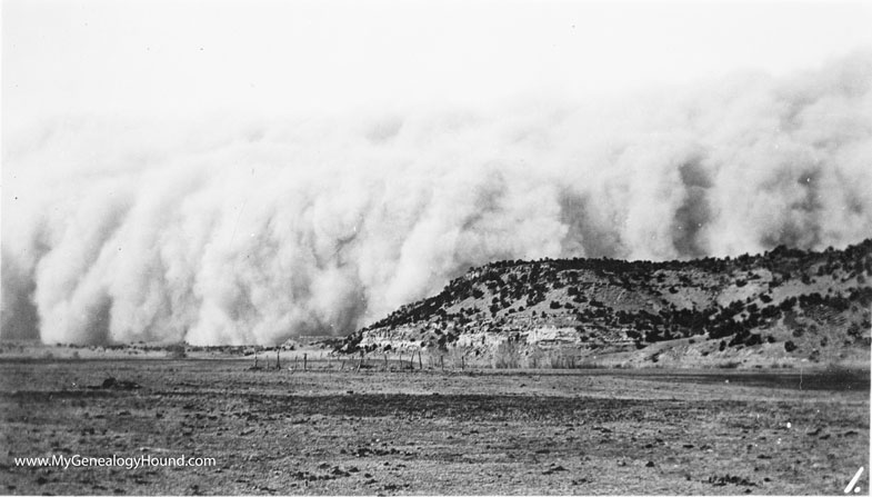 Dust storm in Baca County, Colorado. This photo was recorded on April 14, 1935 by J. H. Ward.