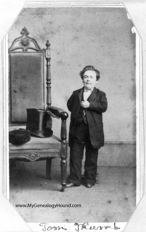 Charles Sherwood Statton - General Tom Thumb standing beside a normal sized chair. This photo is from about 1863.