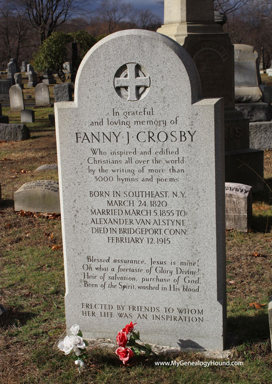 The tombstone erected at the grave of Fanny Crosby in 1955. Mountain Grove Cemetery, Bridgeport, Connecticut. photo