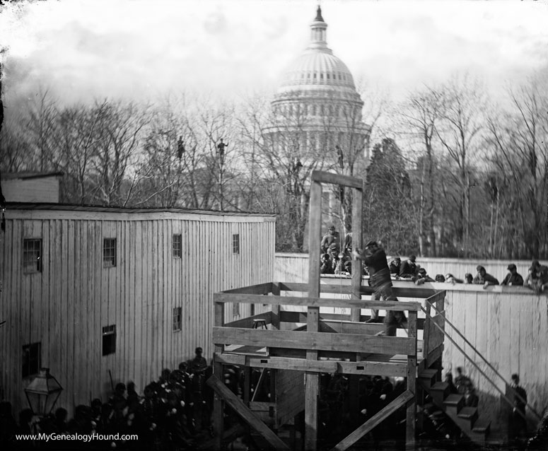 The execution of Henry Wirz: Springing the trap door. 1865, Andersonville Prison.