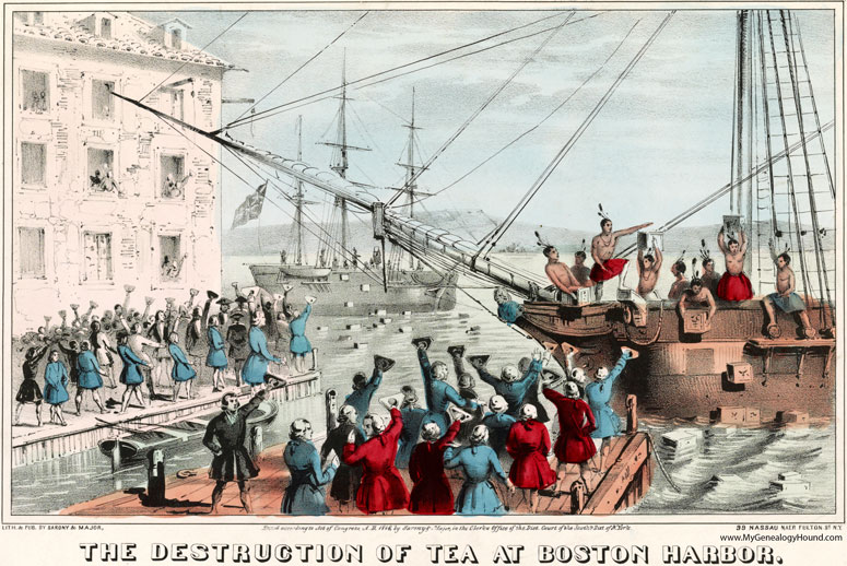 Boston, Massachusetts, The Destruction of Tea at Boston Harbor, Boston Tea Party, historic print