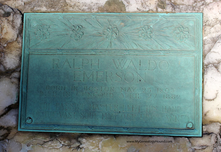Concord, Massachusetts, Ralph Waldo Emerson Tombstone and Grave, Sleepy Hollow Cemetery, photo of nameplate