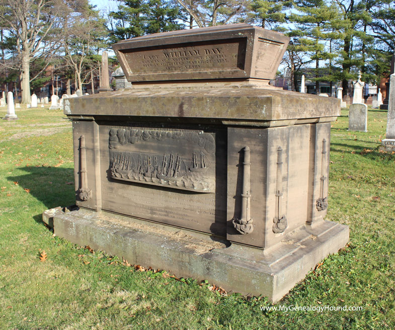 Springfield, Massachusetts, Captain William Day, tombstone and grave, viewed at an angle