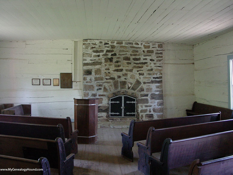 An interior view of the Old McKendree Chapel, Jackson, Missouri.
