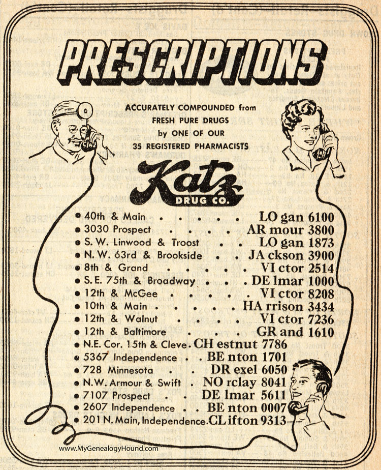 Kansas City, Missouri, Katz Drug Company Stores, vintage ad photo