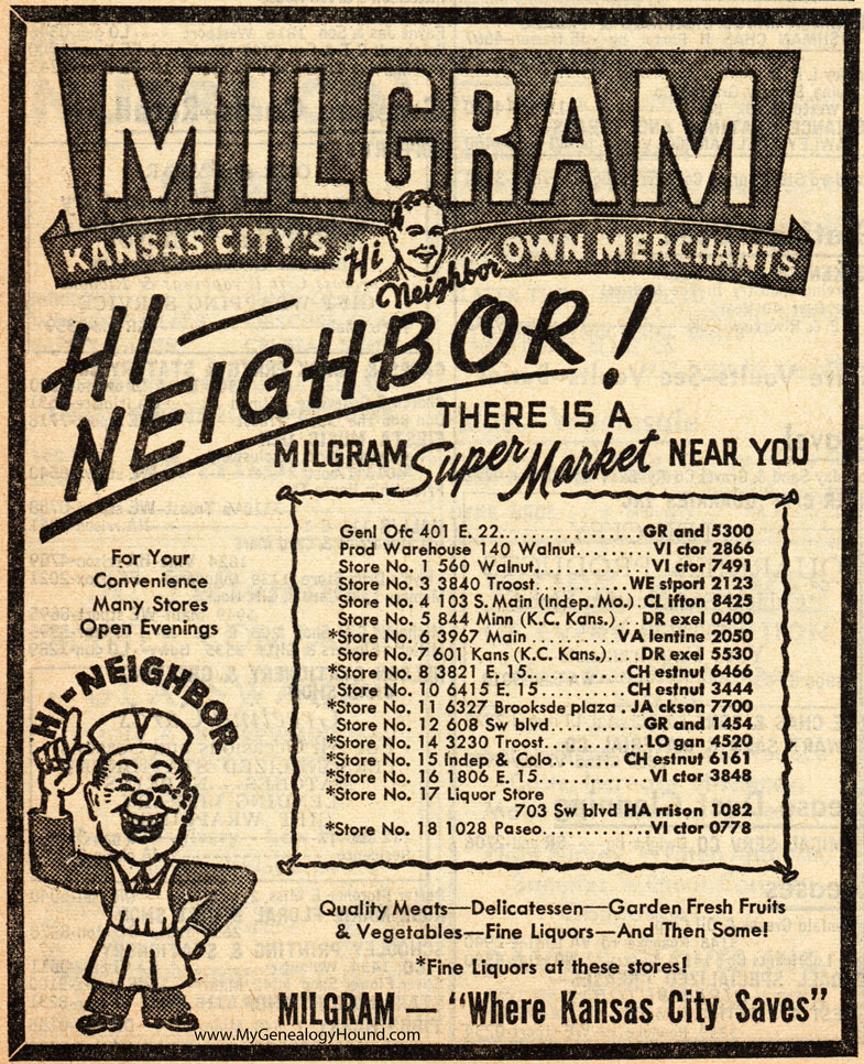 Kansas City, Missouri, Milgram Super Market or Grocery Store, vintage ad photo
