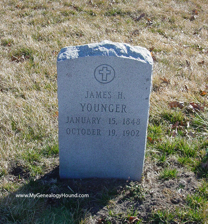 Lee's Summit, Missouri, James "Jim" Younger, tombstone and grave photo