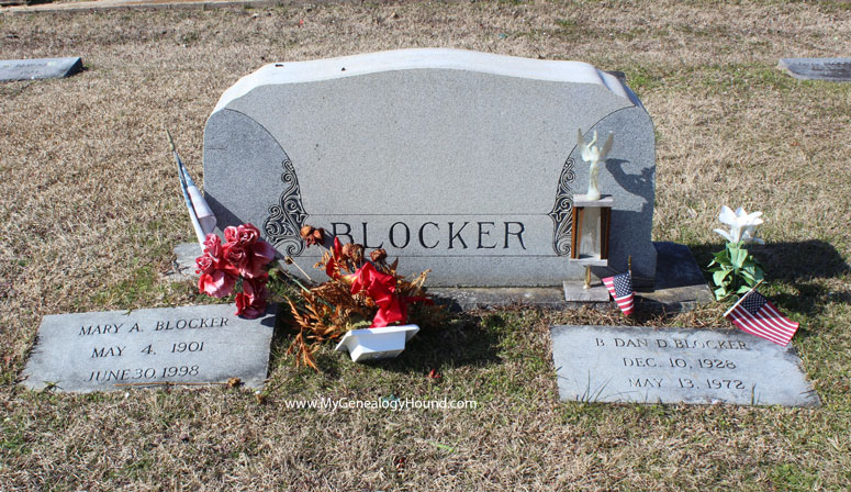 The Blocker tombstone marking the Blocker family plot, De Kalb, Texas