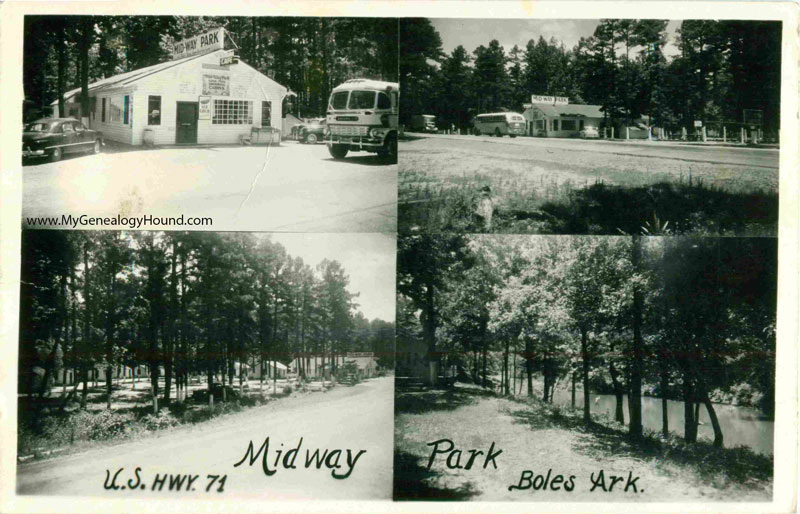Boles, Arkansas, Midway Park, vintage postcard, historic photo, four photo scenes