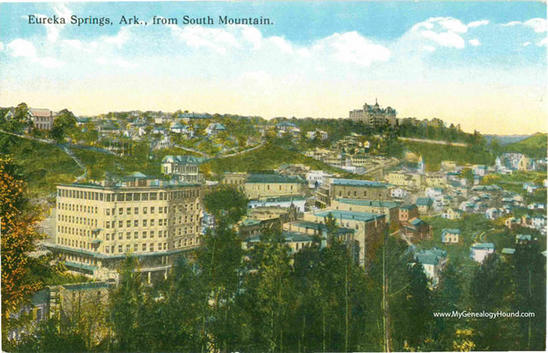 Eureka Springs, Arkansas from South Mountain, vintage postcard, historic photo