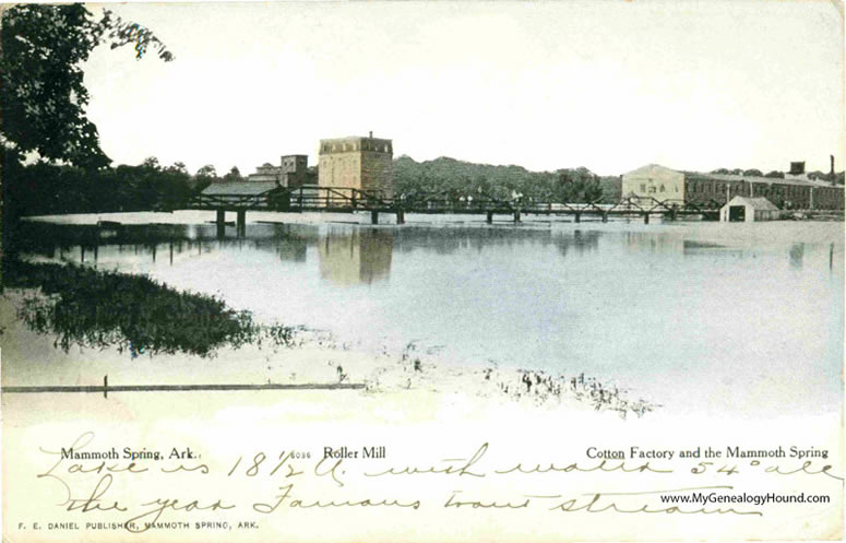 Mammoth Spring, Arkansas, Roller Mill, Cotton Factory, vintage postcard, historic photo