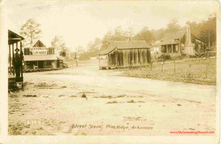 Pine Ridge, Arkansas, Street Scene, vintage postcard, historic photo