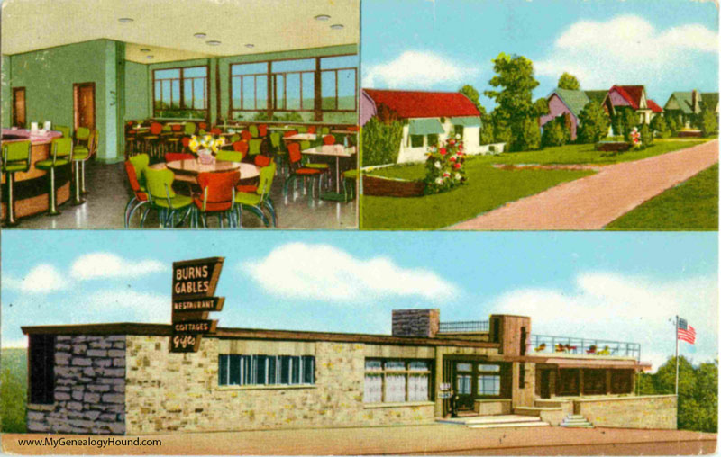 Winslow, Arkansas, Burns Gables Restaurant - Cottages, vintage postcard, historic photo