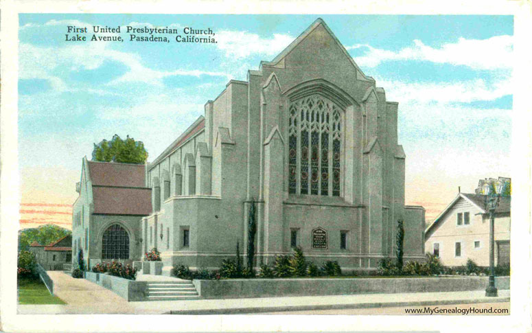 Pasadena, California, First United Presbyterian Church, vintage postcard photo
