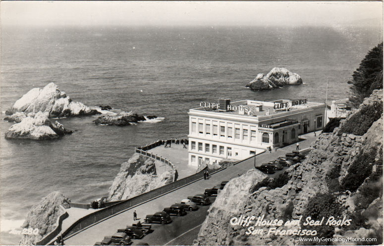 The Cliff House and Seal Rocks, San Francisco California, 1930's, vintage postcard