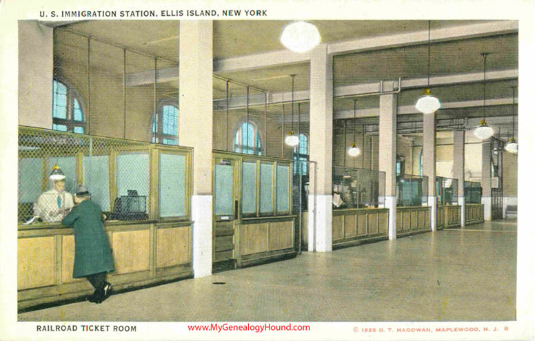 Ellis Island Railroad Ticket Room Vintage Postcard