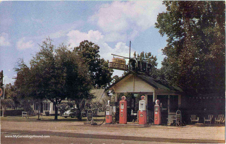 Capps, Florida, Loeb's Cottages and Gulf Service Station, vintage postcard photo