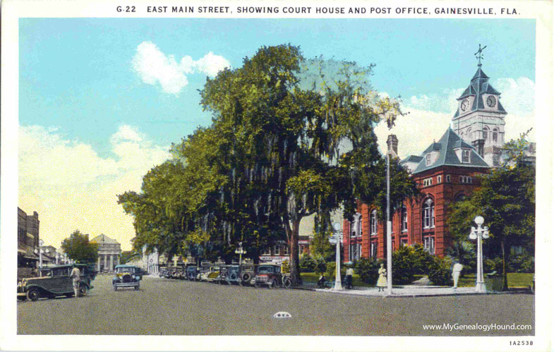 Gainesville, Florida, East Main Street showing Court House and Post Office, vintage postcard photo
