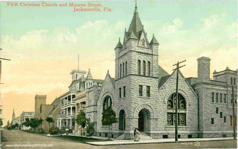 Jacksonville, Florida, First Christian Church, vintage postcard photo