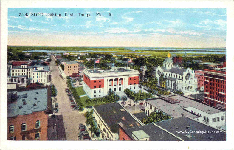 Tampa, Florida, Zack Street Looking East, vintage postcard photo