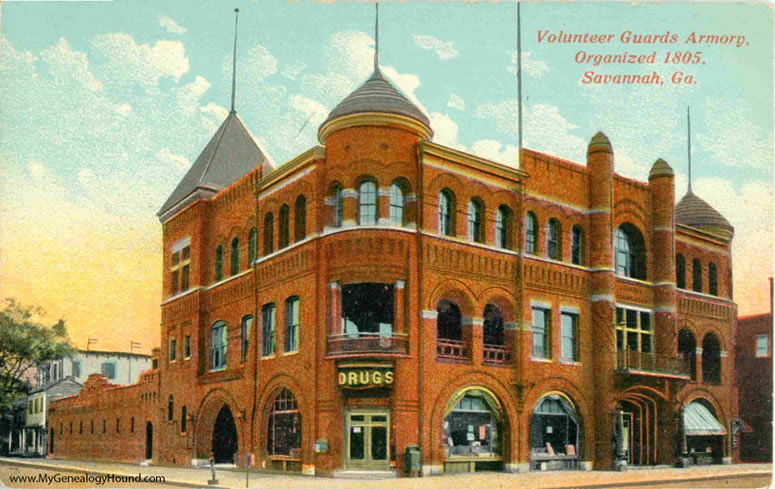 Savannah, Georgia, Volunteer Guards Armory, vintage postcard, historic photo