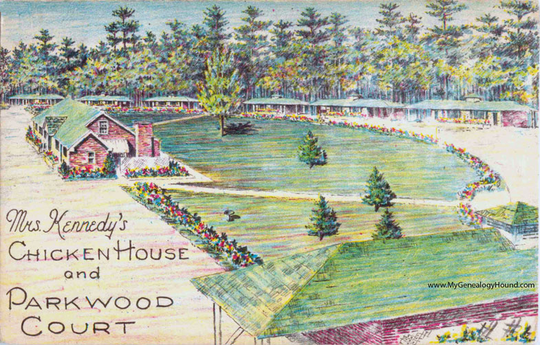 Statesboro, Georgia, Mrs. Kennedy's Chicken House and Parkwood Court, vintage postcard photo