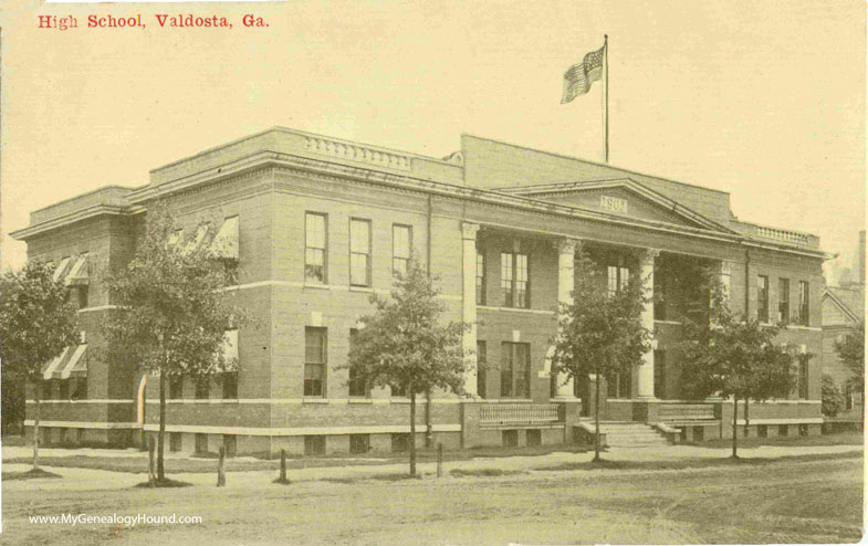 Valdosta, Georgia, High School, vintage postcard photo, grayscale