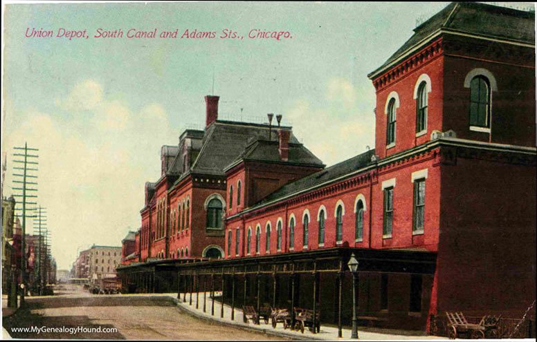 Chicago, Illinois, Union Depot, South Canal and Adams Streets, vintage postcard, historic photo