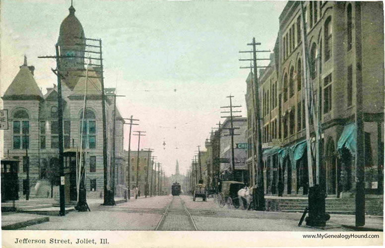 Joliet, Illinois, Jefferson Street, vintage postcard, historic photo