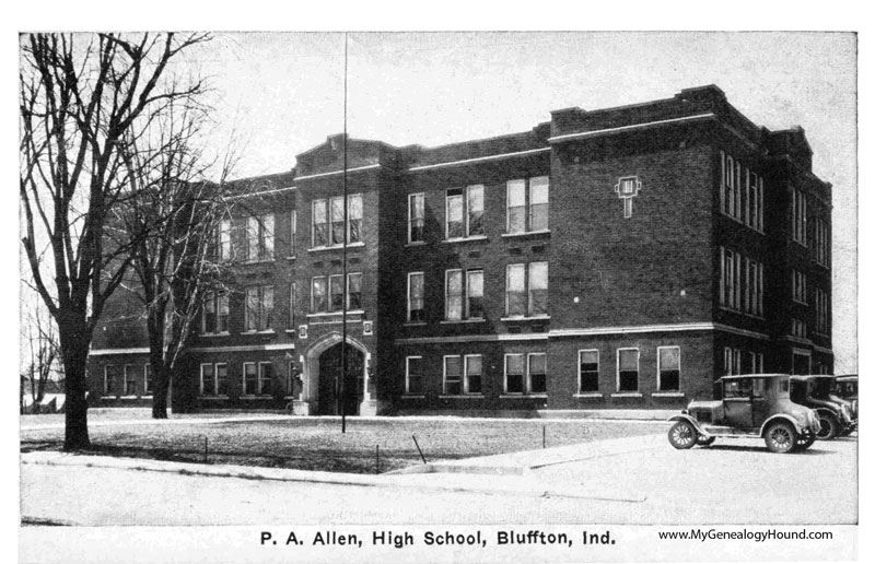 Bluffton, Indiana, P. A. Allen High School, vintage postcard, historic photo