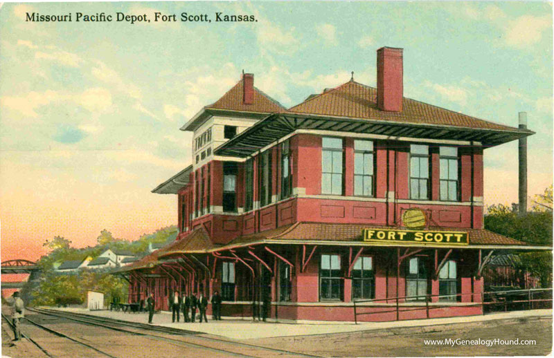 Ft. Scott, Kansas, Missouri Pacific Depot, vintage postcard, historic photo