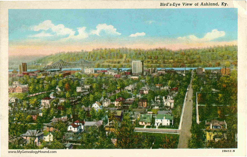 Ashland, Kentucky, Bird's-Eye View of Ashland, vintage postcard, historic photo