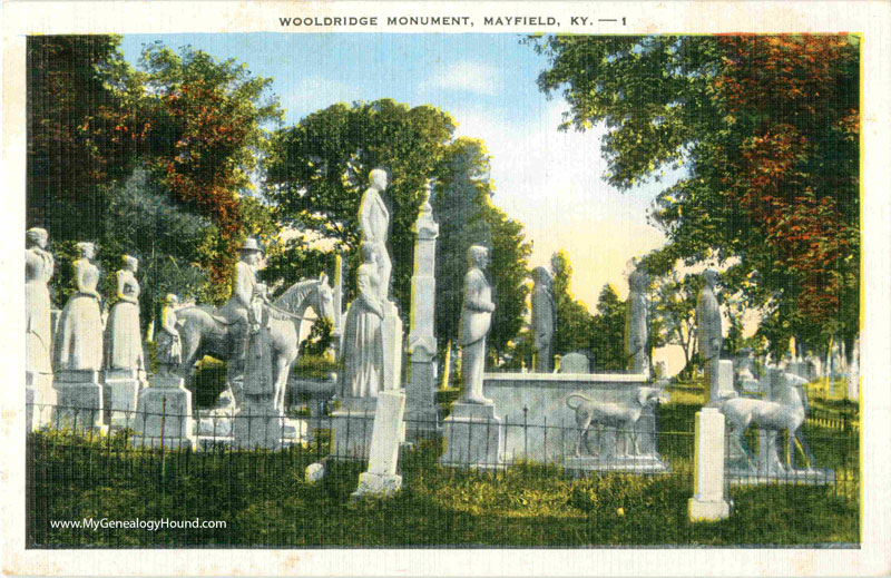Mayfield, Kentucky, Henry G. Wooldridge Monument, Mayfield Cemetery, vintage postcard, historic photo