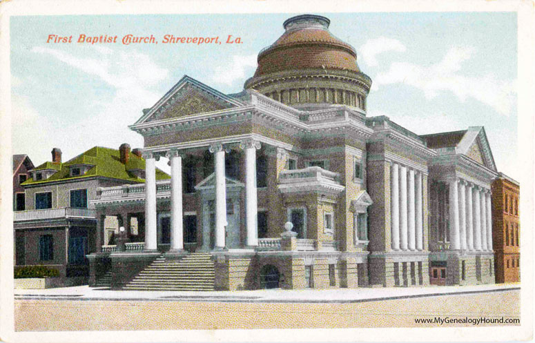 Shreveport, Louisiana, First Baptist Church, vintage postcard photo