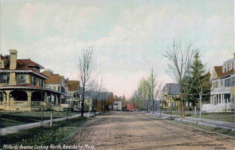 Amesbury, Massachusetts, Hillside Avenue Looking North, vintage postcard photo