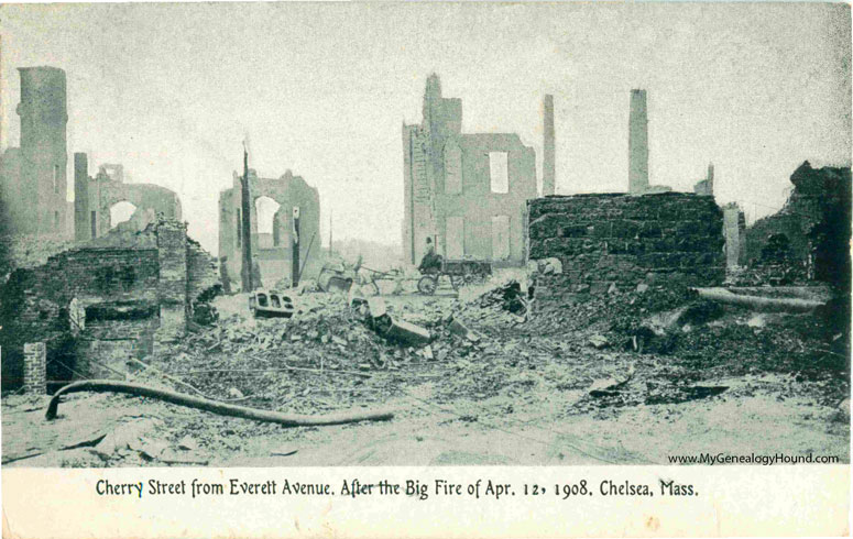 Cherry Street from Everett Avenue after the Big Fire of April 12, 1908 in Chelsea, Massachusetts