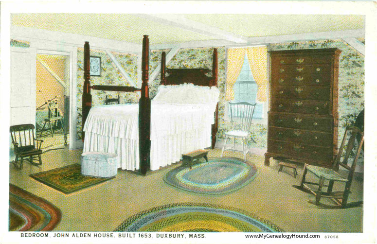 The Bedroom of the John Alden House, Duxbury, Massachusetts, vintage postcard, photo