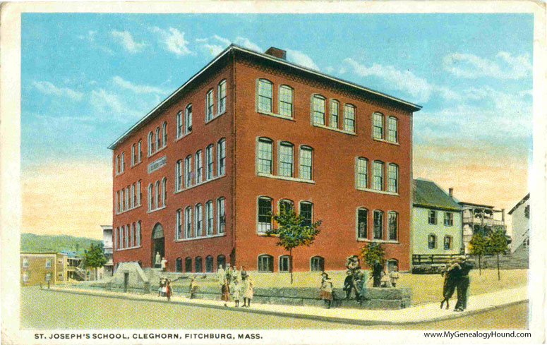Fitchburg, Massachusetts, St. Joseph's School, Cleghorn, vintage postcard, historic photo