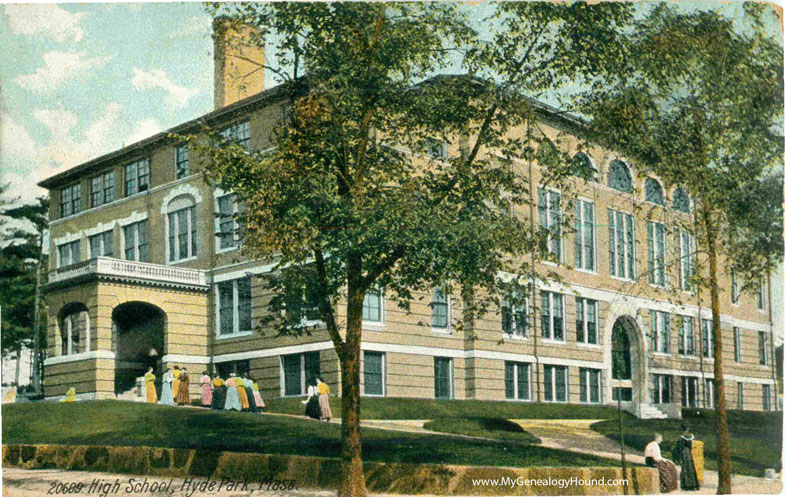 Hyde Park, Massachusetts, High School, vintage postcard photo