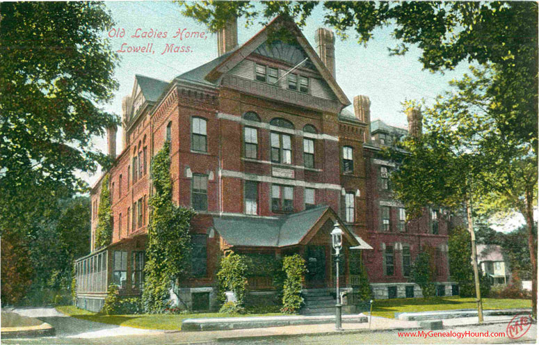 Lowell, Massachusetts, Old Ladies Home, vintage postcard, historic photo