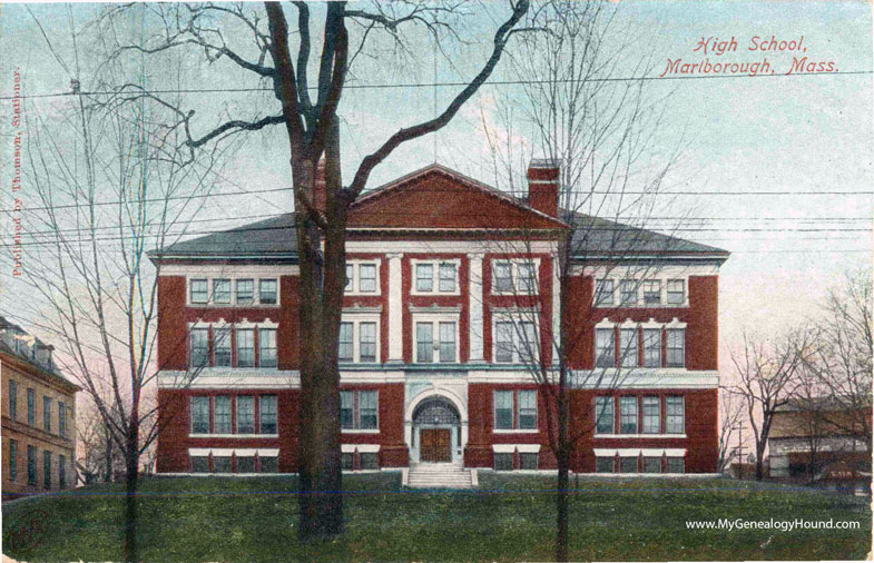 Marlborough, Massachusetts, High School, 1908, vintage postcard photov
