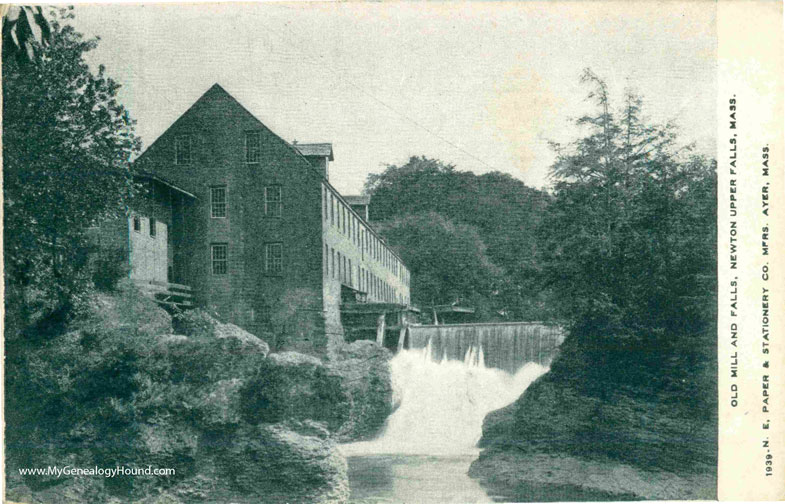 Newton Upper Falls, Massachusetts, Old Mill and Falls, vintage postcard photo