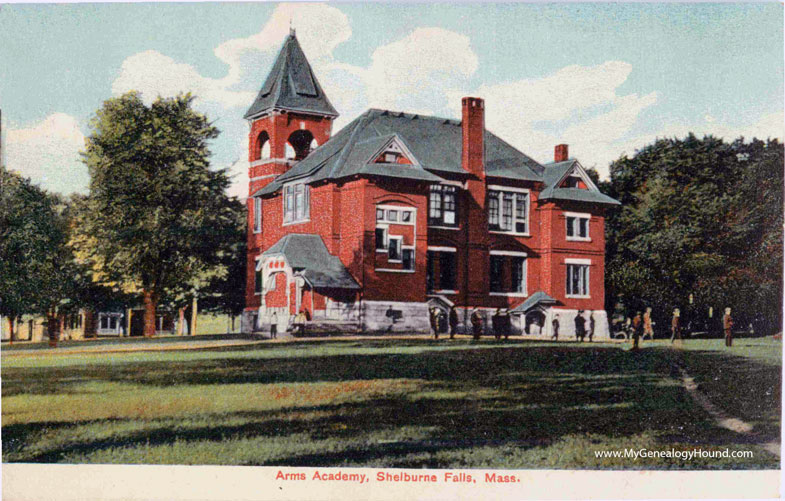 Shelburne Falls, Massachusetts, Arms Academy, vintage postcard photo