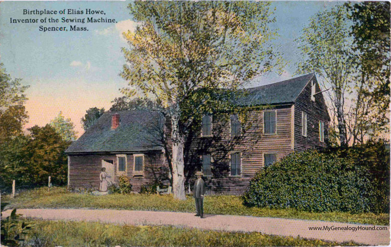 Spencer, Massachusetts, Birthplace of Elias Howe, Inventor of the Sewing Machine, vintage postcard photo