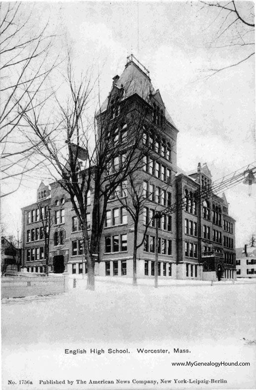 Worcester, Massachusetts, English High School, vintage postcard photo