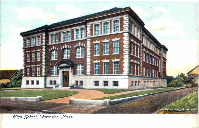 Worcester, Massachusetts, High School, vintage postcard photo