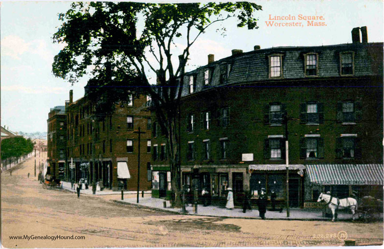Worcester, Massachusetts, Lincoln Square, vintage postcard photo